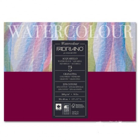 Альбом для акварели Watercolour 30х40 см 200 г / м.кв. 75 листов склейка Fabriano