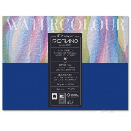 Альбом для акварели Watercolour 18х24 см 300 г / м.кв. 20 листов склейка с 4 сторон Fabriano